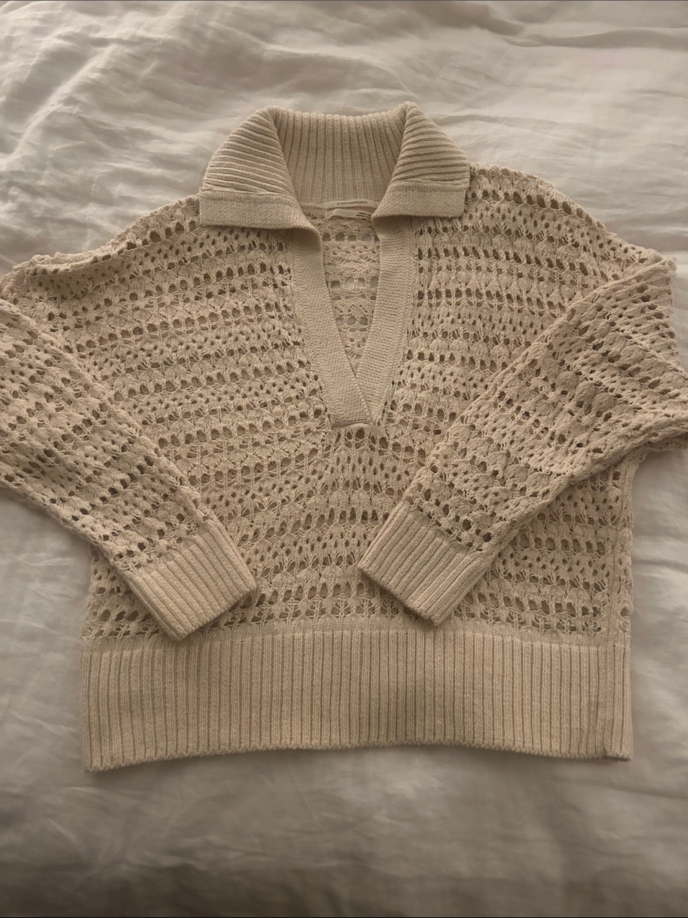 Anthropologie- Open-Knit Collar Sweater in Cream - S